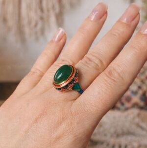 Boho Adjustable Green Statement Ring | Festival Gypsy Cottagecore Whimsigoth